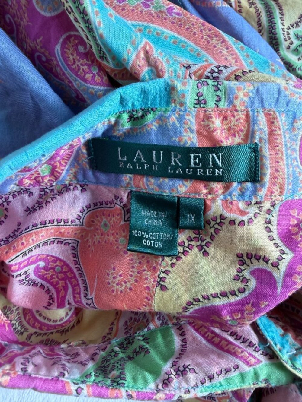 LAUREN RALPH LAUREN Womens Multicolor Paisley Button Down Shirt 1X Long Sleeve - Picture 4 of 8